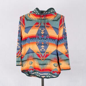 Vintage Women's Southwestern Aztec Cotton Sweater Rainbow Colorful Tribal Ranch